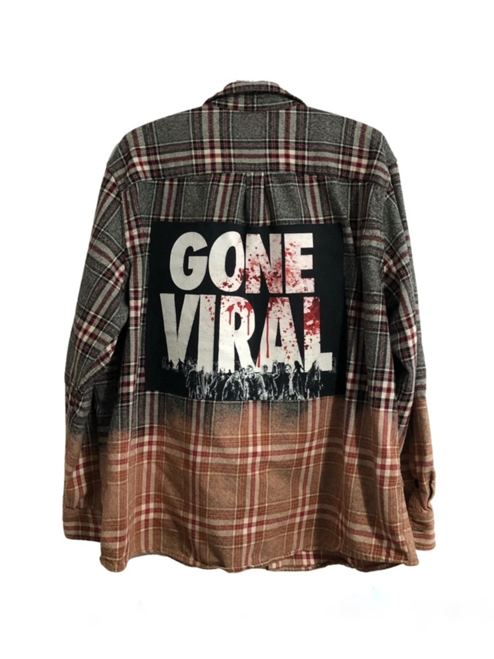 Upcycled “Gone Viral” plaid with back patch Save 25% on bundles of 2 or mo…